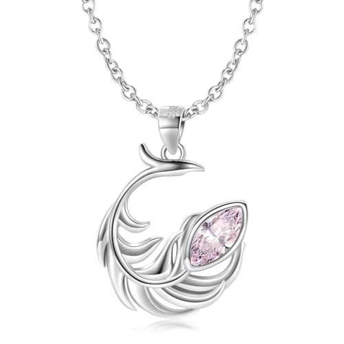 Collier Plume de Phénix en Argent 925 avec Pendentif Zircon Rose KELIEQA pour Femme