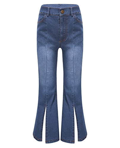 Kids Girls Gradiant Denim Pants High Waist Bell Bottoms Stylish Distressed Flare Jeans Casual Slit Hem Jeans