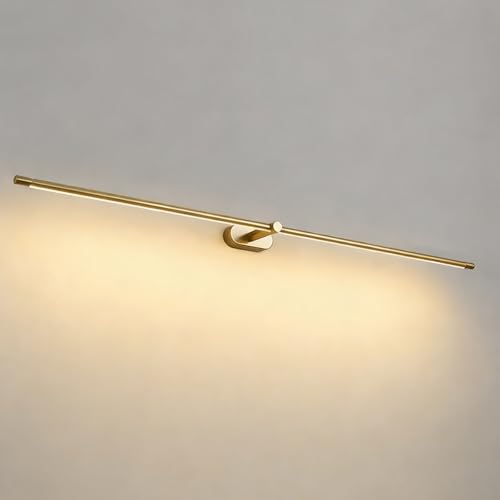 HSLJ1 Lampada da toeletta per bagno moderna, elegante lampada da toeletta a tubo lungo da 26" sopra lo specchio, lampada da parete per camera da letto a LED in acrilico, luce calda/luce bianca (oro/ne
