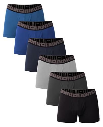 AMERICAN HEAVEN Men's Underwear Trunks 6-Pack, Stretchy Ultra Soft Fitted Boxer Brief with Fly