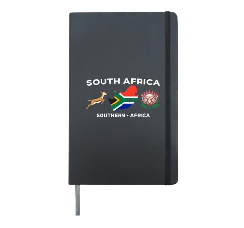 South Africa Flag Map Springbok Protea Southern Africa Art Hardcover Journal, Black