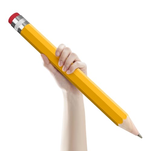 smrtcol Wooden Jumbo Pencil for Prop Gifts Decor 14 Inch Funny Big Novelty Pencil with Cap Yellow