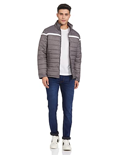 Image of Qube By Fort Collins Men's Padded Puffer Bomber Jacket - Quilted Winter Jacket for Men | Full Zip Warm High Neck Bomber Jacket with Chest Stripe for Winter Wear, Travel & Daily Use