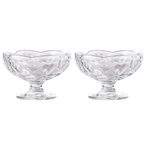 OnePine Lot de 2 bols à dessert en verre transparent sur pied de 140 ml de hauteur 7 cm pour dessert, crème glacée, sorbet, fruits, pudding, etc.