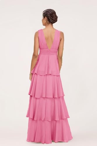 Tiered Chiffon Bridesmaid Dresses for Women Ruffle V Neck Formal Evening Dress with Slit2