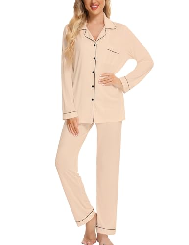 Image of Pjmlifecoco Pajamas Set Long Sleeve Womens Button Down Sleepwear Two Piece Nightwear Soft Pj Lounge Sets S-XXL