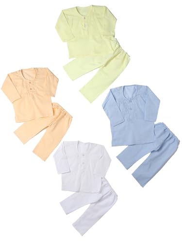 Image of Unisex Baby Cotton Kurta Pajama Set - Pack of 4(Multicolor)