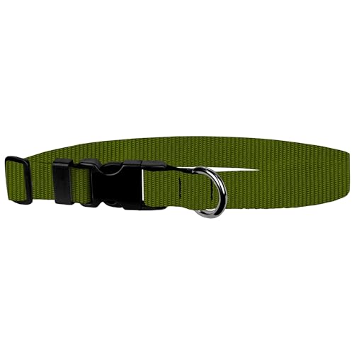 Image of Dog Collar - Colored Adjustable Pet Collars, 1 Inch Wide, Medium, Olive Drab