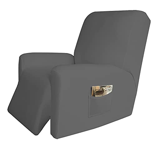 Image of Easy-Going 4 Pieces Microfiber Stretch Recliner Slipcover aa‚¬a€oe Spandex Soft Fitted Sofa Couch Cover, Washable Furniture Protector with Elastic Bottom Kids,Pet (Recliner,Gray)