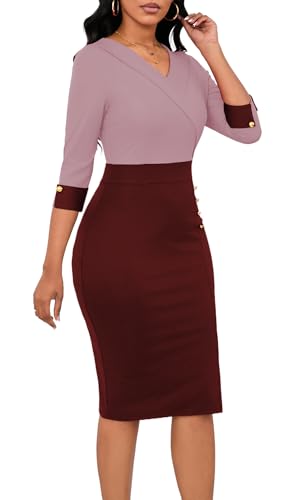 Image of BestGirl Women's Peplum Dresses Bodycon 3 /4 Sleeve Wear to Work Office Sheath Dress