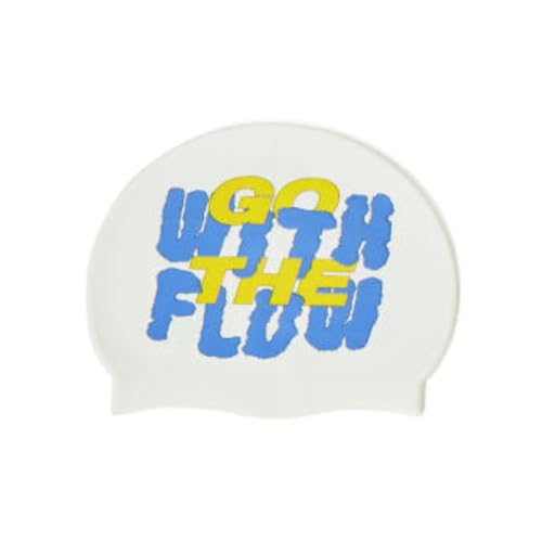 Flowpoint Unisex Silicone Swimming hat That Protects Hair and Ears, Pretty and Cool Artist Collaboration Design Swimming hat (Go Flow White_Lemon, White)