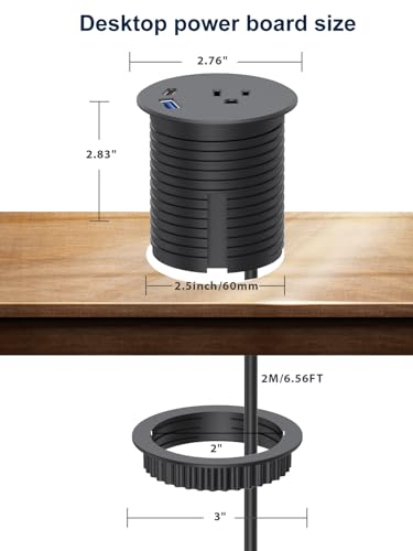Pasa cables de escritorio de 2.5 pulgadas con 1 toma AC y 20W USB C para hogar y oficina miniatura 5