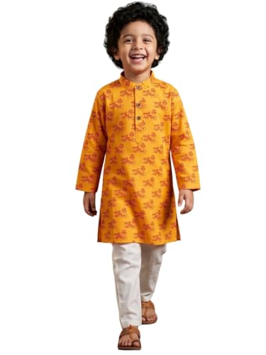Image of AJ DEZINES Boys Cotton Full Sleeve Letter Printed Kurta Pajama Set for Kids - Ethnic wear | Special Occasion & Traditional Outfit |Boys Kurta Set - Regular Fit