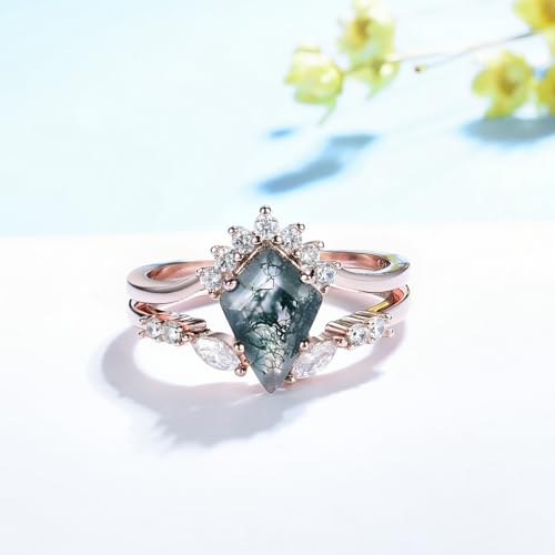 Natural Moss Agate Gemstone Genuine 925 Sterling Silver Ring for Women Kite Cut Women's Ring Set for Engagement Silver 925 Jewelry2