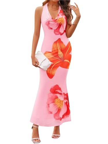 Robe longue à fleurs fourreau et épaules dénudées pour femme