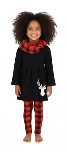 Image of Unique Baby Girls Kids Toddler 3pc Outfit Set Long Sleeve Cotton Blend Tunic Top Leggings and Scarf