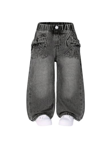 WDIRARA Toddler Girl's Bow Wide Leg Jeans Elastic High Waisted Denim Pants
