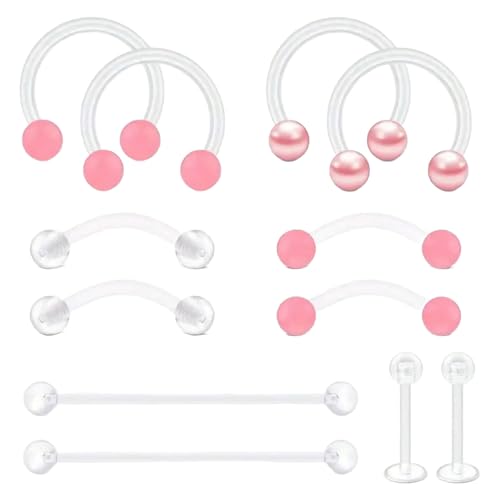 Plipdhy 12 Pcs Piercing Plastique Transparent Retainers,Piercing pour Tragus Nez Retainer Cartilage Helix Daith,et les Bijoux pour la Chirurgie