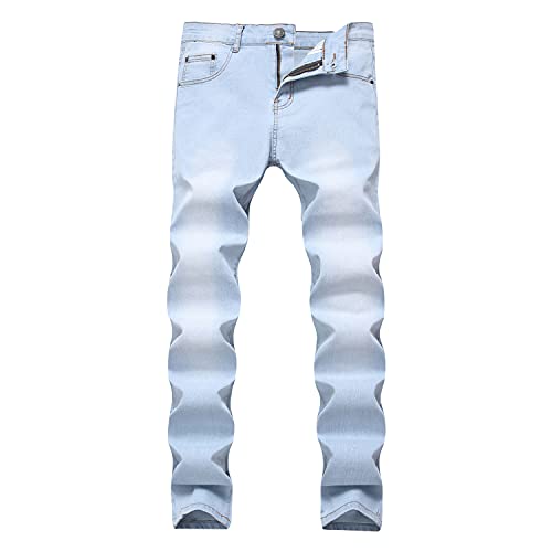 Men's Casual Straight Leg Jeans Classic Stretch Slim Fit Denim Pants Fashion Distressed Washed Basic Jean Trousers (Light Blue,38)