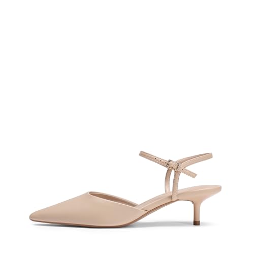 DREAM PAIRS Kitten Heels for Women Pointed Closed Toe Low Stiletto Pumps Comfortable Dress Wedding Formal Shoes 7.5 Nude