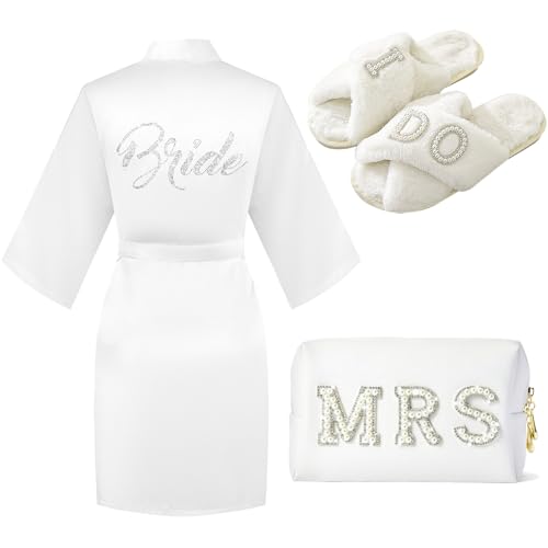 Tkifoda Bride to Be Gift Set, Bride Slippers, I Do Slippers, Bride Robe, Wedding Robe, Bride Makeup Bag, MRS Cosmetic Bag, Bride Gift, Bridal Shower Gifts for Her, Bachelorette Gifts for Bride