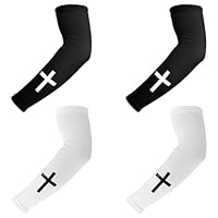 Tinoaly 2 Paar Faith Cross Arm Sleeves, Polyester Religiöse Kompressions Sonnenarm Ärmel Outdoor Sportzubehör für Basketball Volleyball Fußball Laufen Radfahren (Schwarz, Weiß)