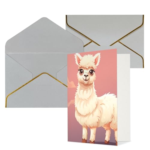 KKLWEGU かわいいラマ グリーティングカード 封筒付き Thinking of You カード Happy Birthday 結婚式 招待状 空白 ノートカード あらゆる機会用 4x6