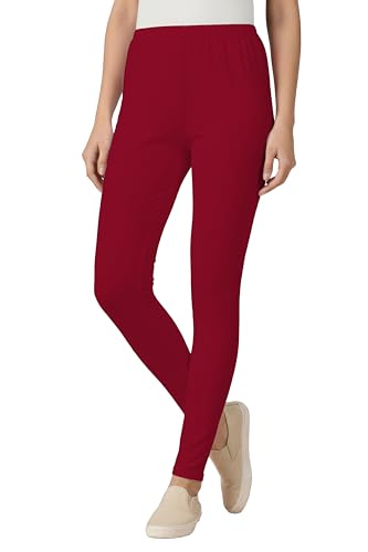 Image of Women's Cotton Lycra Ankle Length Leggings | Regular Rise, Soft 4 Way Stretch Fabric | Casual & Ethnic Wear