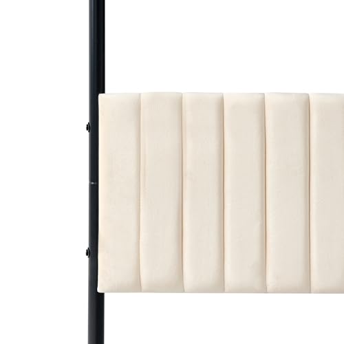 Beliani Metallbett Himmelbett schwarz mit Polsterkopfteil beige Metallrost 160x200 cm Mirabeau – Bild 8