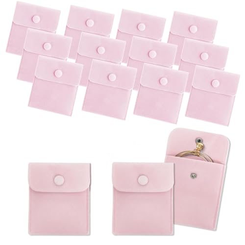Bolsas de terciopelo para joyas rosa con broche protector de anillos y collares 2