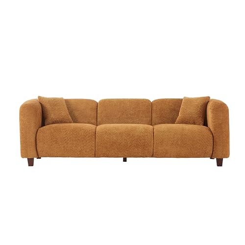 Image of Merax 87 inch Amber Boucle Couch 3 Seater Modern Sofas for Living Room | with 2 Pillows, Foam Filled Cushions, Solid Wood Legs, Upholstered Backrest and Armrest, Bear 900lbs, 87 inchW x 29.5 inchD x 26.5 inchH