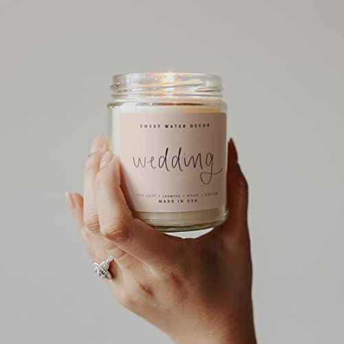 Sweet Water Decor, Wedding Day, Sea Salt, Jasmine, Cream, And Wood Scented Soy Wax Candle For Home | 9Oz Clear Jar, 40 Hour Burn Time, Made In The Usa #TOP1