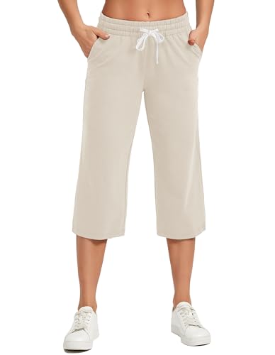 Image of SPECIALMAGIC Women Capri Pants Cotton Yoga Wide Leg Pajama Pants Capris Sweatpants Sports