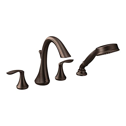 Moen Eva Grifería para Bañera Tipo Romana con Dos Manijas y Alcachofa de Mano Acabado Bronce Aceitado, Modelo T944ORB miniatura 1