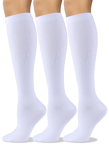 Image of COTTON DAY Women's Soft Combed Cotton Knee High Long Calf Dress Socks Seamless Toe Black White Gray Navy Blue Brown 3 Pack