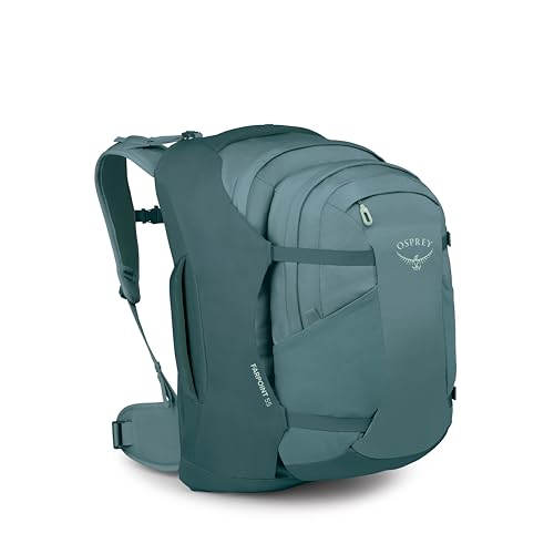 Image of Osprey Farpoint 55L Men's Travel Backpack - Carry On Bag with Personal Item Sized Detachable Daypack, Cascade Blue /Torrent Blue