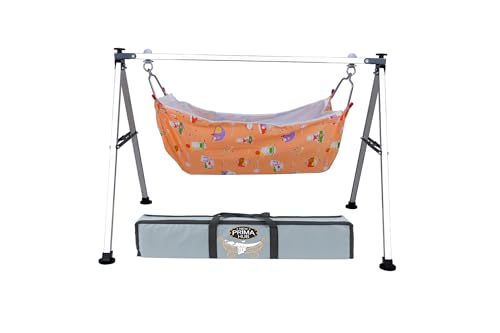 Image of Cradle, Swing, Ghodiyu, Palna, Jhula for New Born Baby Boy and Girl Easy to Assemble, Portable, Lightweight, Stainless Steel, Noise Free Hanging, Strong and Safe (Square Black)