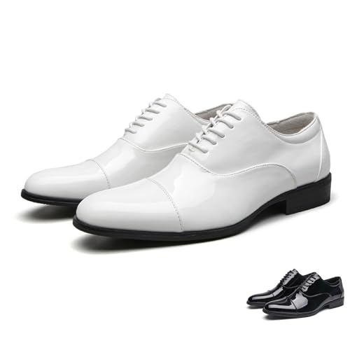 Men's Patent Leather Lace-Up Tuxedo Dress Shoes Fashion Classic Cap Toe Low Top Oxford Shoes Casual Business Wedding Formal Shoes