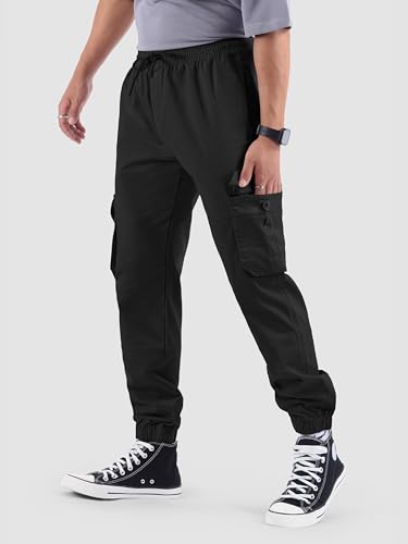 Image of Beyoung Cotton Regular Fit Heavy Gauge Cargo Joggers for Men | Ribbed Hem | Spacious Pockets | Track Pants | Elastic Waistband | Cargo for Men