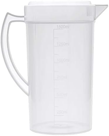JanJean Plastic Measuring Cup Water Pitcher Jug Graduated Pour Spout Container with Lid for Cold Water Ice Tea Juice Beer Kitchen Lab White 1500ml