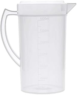JanJean Plastic Measuring Cup Water Pitcher Jug Graduated Pour Spout Container with Lid for Cold Water Ice Tea Juice Beer Kitchen Lab White 1500ml