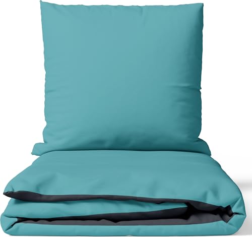 Leonado Vicenti Bettwäsche Baumwolle 135x200 cm Petrol Grau Uni Einfarbig...