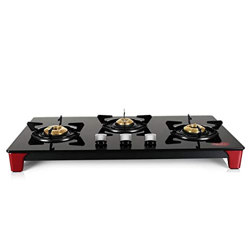 Pigeon by Stovekraft Infinity Glass Top 3 Burner Gas Stove, Manual Ignition, Black