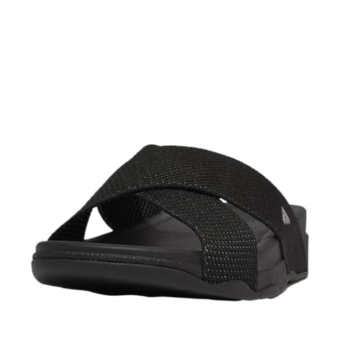 FitFlop Men's Surfer Two-Tone Webbing Cross Slides Black 12