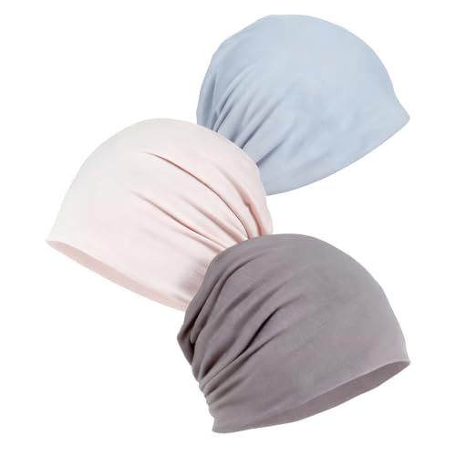 HcvGcm Chemo Kopfbedeckung Damen, 3er Pack Mütze Damen Beanie, Atmungsaktive Kopfbedeckung Für Yoga, Streetdance Und Alltag, Khaki Hellgrau Beige