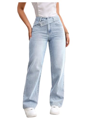 SOLY HUX Women's Straight Wide Leg Denim Pants Casual High Waited Jeans Streetwear Fall Outfits