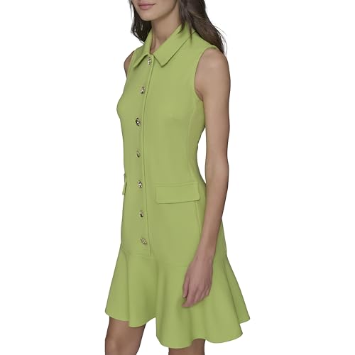 Image of Karl Lagerfeld Women's Sleeveless Collared Button Front A-line Mini Dress