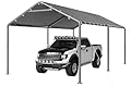 Aoxun 10x15 ft Carport Heavy Duty Car Canopy for Cars, Boats, Trucks, Outdoor Carport Shelter Portable Garage with Reinforced Frame and Stakes, Gray