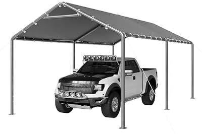 Aoxun 10x15 ft Carport Heavy Duty Car Canopy for Cars, Boats, Trucks, Outdoor Carport Shelter Portable Garage with Reinforced Frame and Stakes, Gray