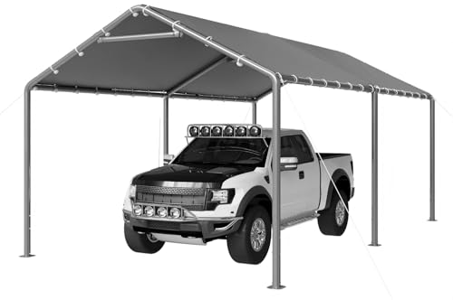 Image of Aoxun 10x15 Carport Heavy Duty Carport Potable Car Canopy Garage, Gray